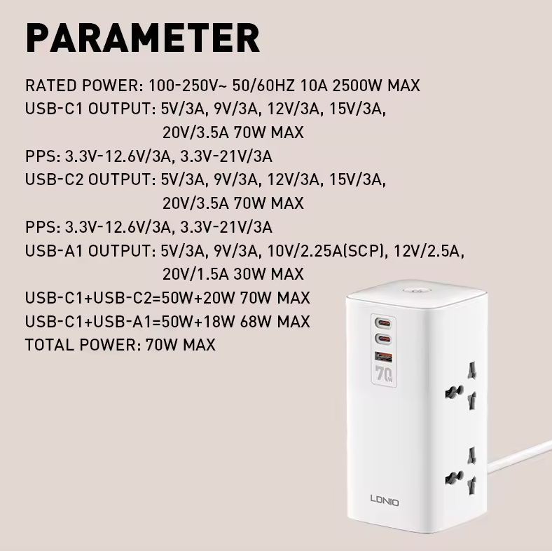 LDNIO Tårn Multi Tap Kube Strømstripe Utganger 70W Ladestasjoner 4 Uttak Linjefilter UK US EU Type Plugg til Universell Adapter