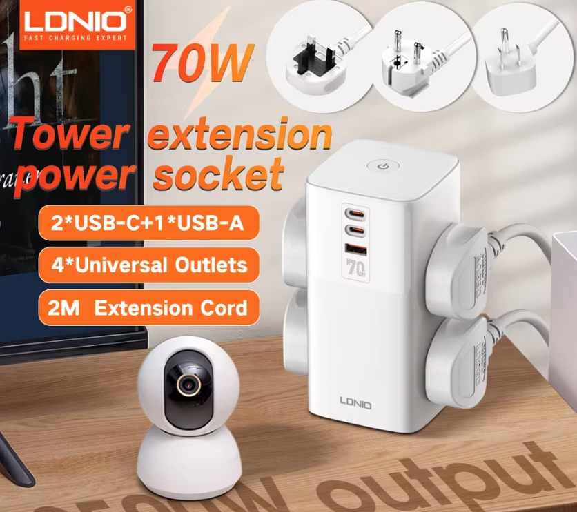 LDNIO Tårn Multi Tap Kube Strømstripe Utganger 70W Ladestasjoner 4 Uttak Linjefilter UK US EU Type Plugg til Universell Adapter