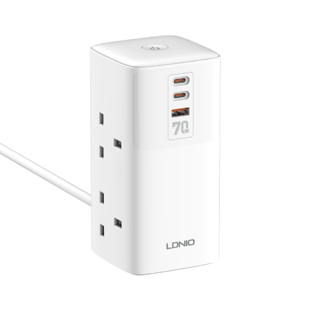 LDNIO Kubisk Tårn strømskinne 70W Ladestasjon med Universaladapter | Multi-uttak & Linjefilter for Hjem/Kontor
