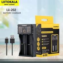 Liitokala Lii-202 Smartlader for 18650, 26650, 21700 NiMH og litiumbatterier med to kanaler og USB-utgang