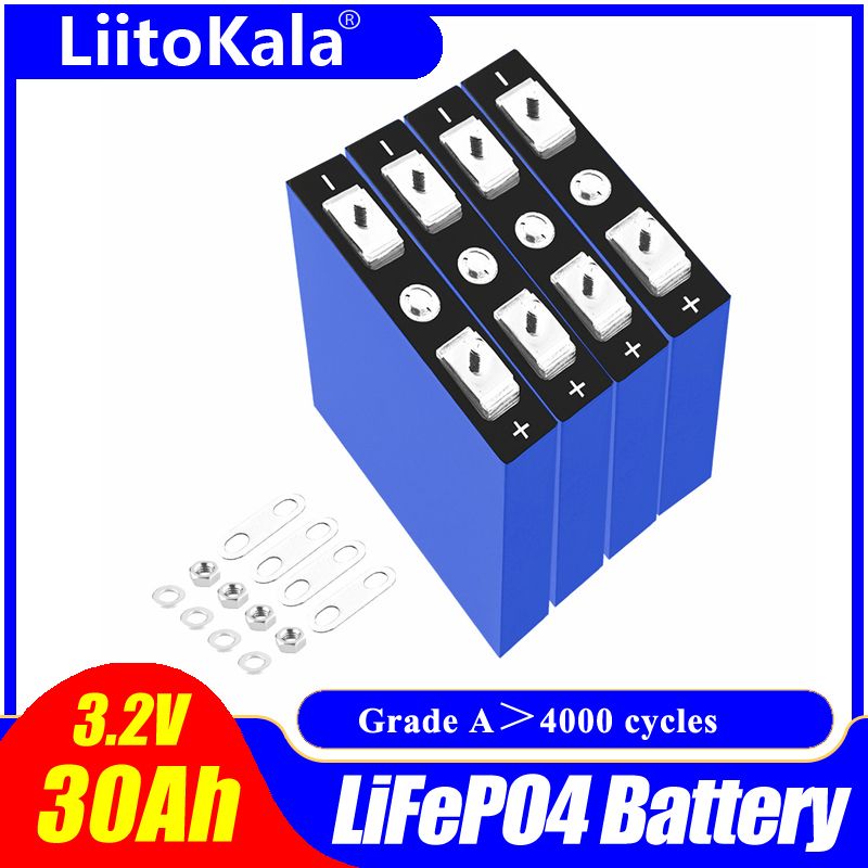 LiitoKala 3.2V 30Ah Lifepo4 batteripakke 4S 12.8V Høy tetthet for elektriske kjøretøy og solenergi, lang sykluslevetid