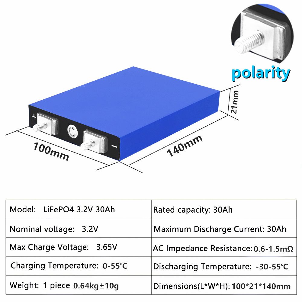 LiitoKala 3.2V 30Ah Lifepo4 batteripakke 4S 12.8V Høy tetthet for elektriske kjøretøy og solenergi, lang sykluslevetid