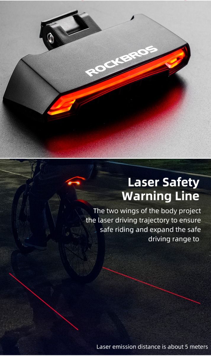 ROCKBROS LKWD-R1 Sykkellys Smart USB-LED med trådløs fjernkontroll for blinklys laserprojektor for sykkelsikkerhet