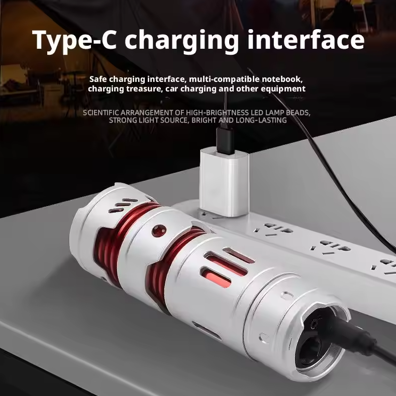 Bærbar mini EDC-lommelykt, USB-oppladbar, nøkkelringlykt