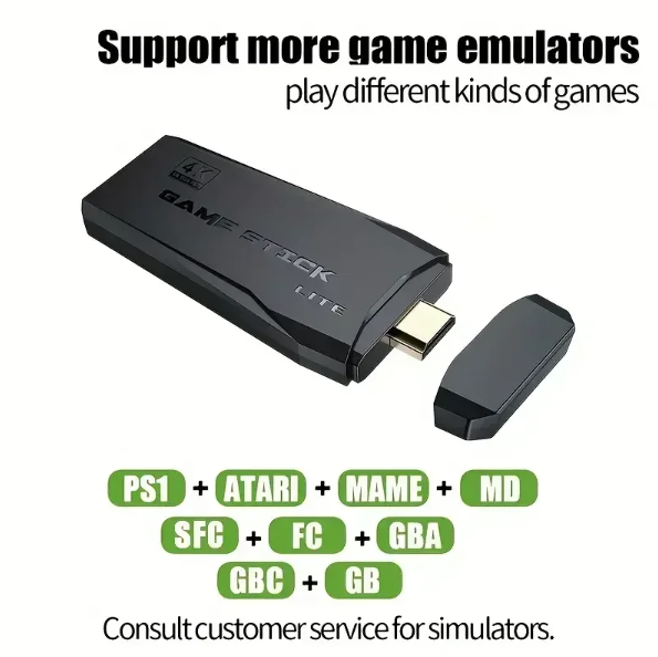 M8 videospillkonsoll med doble 2,4G trådløse kontrollere, 10000 retrospillbibliotek, PS1, Atari, 64G-modell