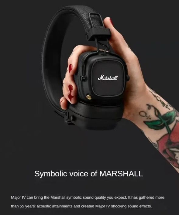 Marshall Major IV Bluetooth-hodetelefoner Klassisk estetikk signaturlyd dyp bass trådløs lading