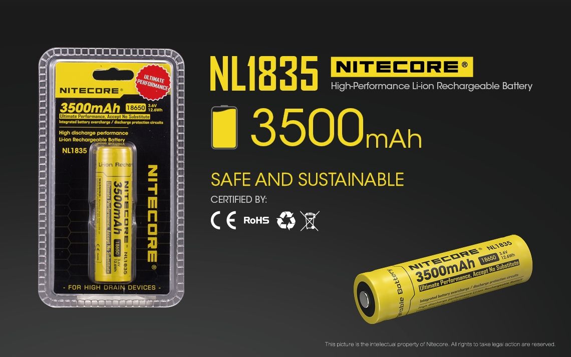 Nitecore 18650 NL1835 3500mAh Li-ion oppladbart batteri for langvarig strøm og pålitelig ytelse