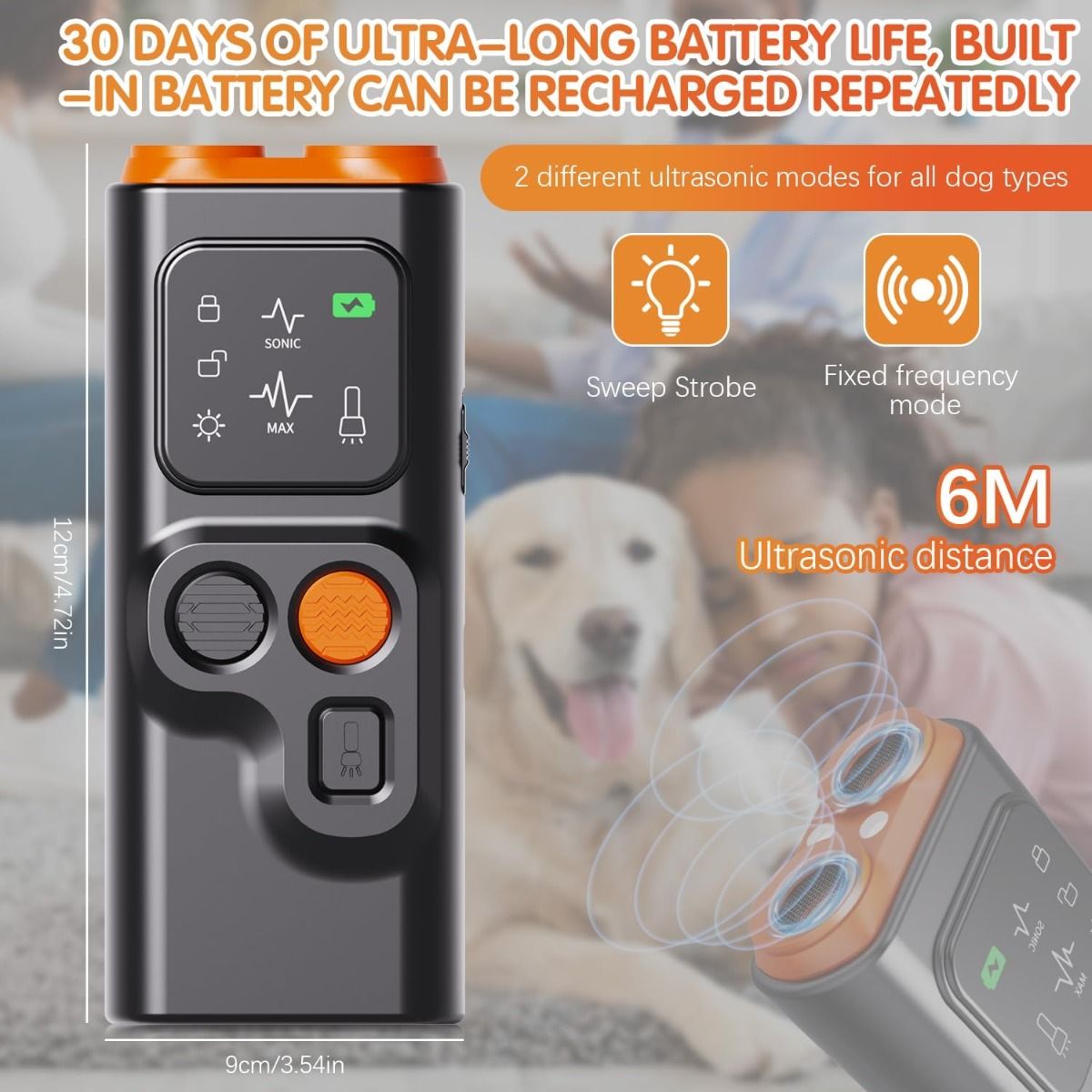 Bark Guard Anti-bjeffeenhet for hunder, bjeffehinderenheter kan stoppe dårlig oppførsel med HD-skjerm og LED-lykt