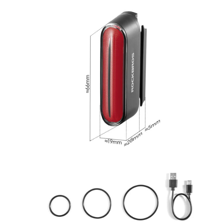 ROCKBROS Magnetisk sykkelbaklys IPX6 vanntett 7 moduser Smart sensor Natt sikkerhetsvarsellys Sykkeltilbehør