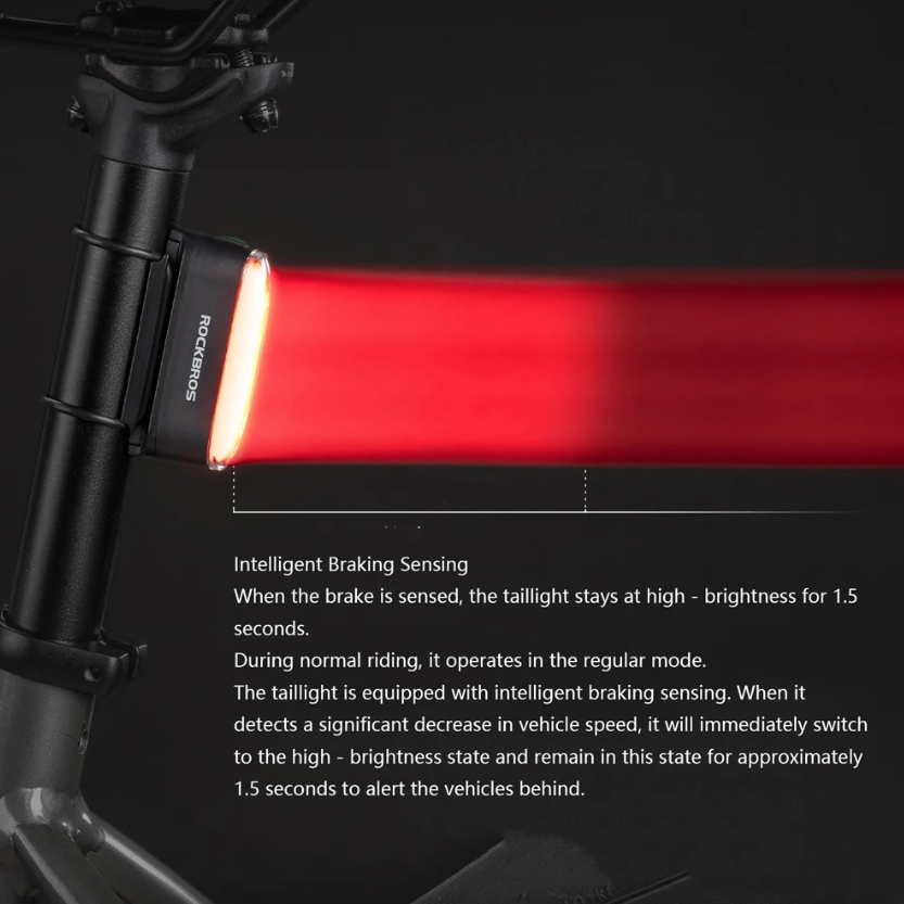 ROCKBROS Magnetisk sykkelbaklys IPX6 vanntett 7 moduser Smart sensor Natt sikkerhetsvarsellys Sykkeltilbehør