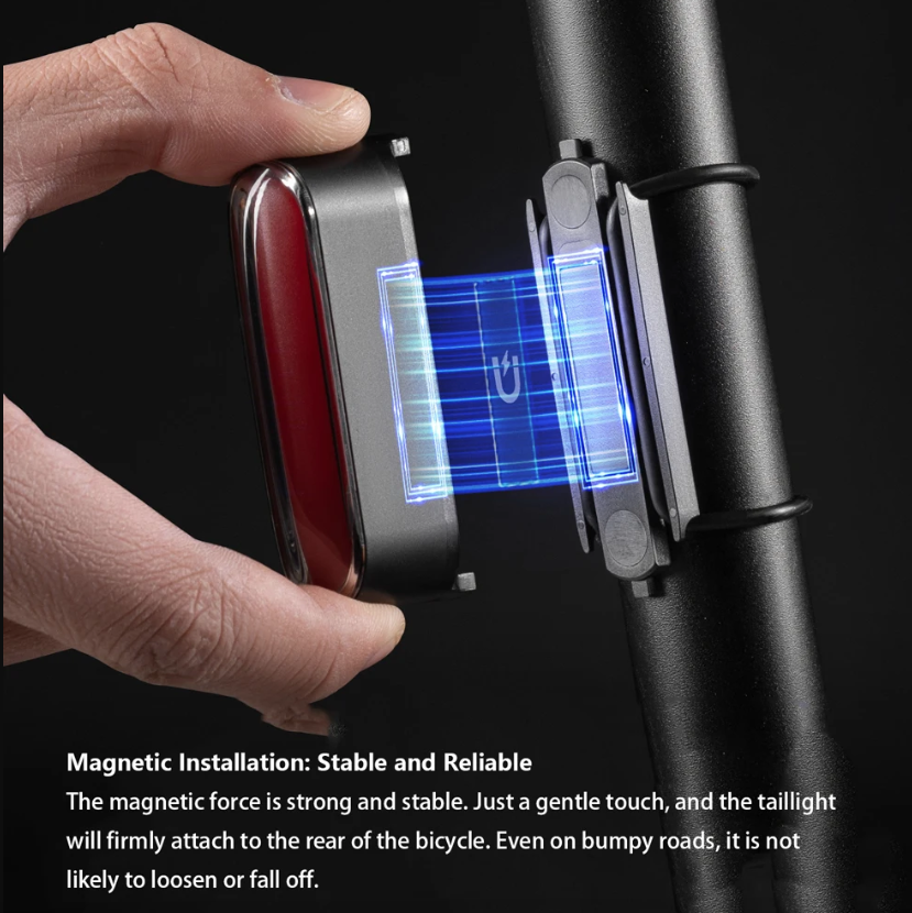 ROCKBROS Magnetisk sykkelbaklys IPX6 vanntett 7 moduser Smart sensor Natt sikkerhetsvarsellys Sykkeltilbehør