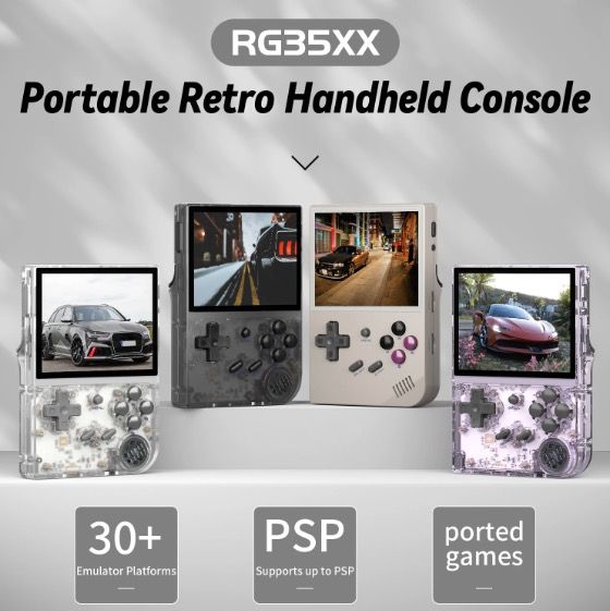 ANBERNIC RG35XX Retro håndholdt spillkonsoll med levende IPS-skjerm, PSP-støtte for nostalgisk spilling i grått