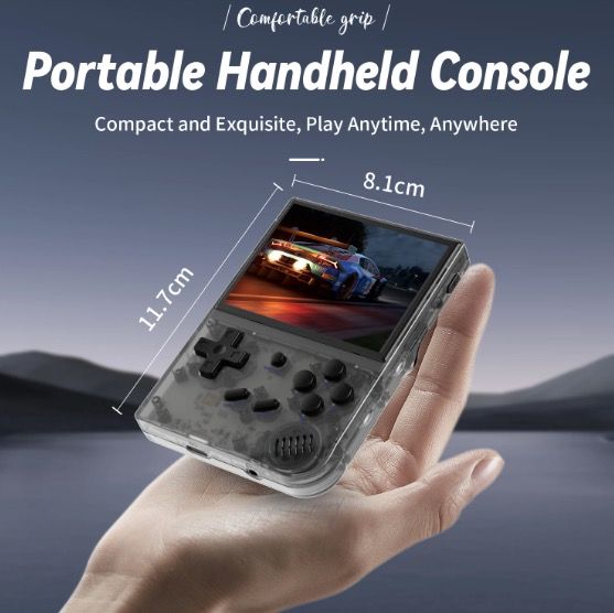 ANBERNIC RG35XX Retro håndholdt spillkonsoll med levende IPS-skjerm, PSP-støtte for nostalgisk spilling i grått