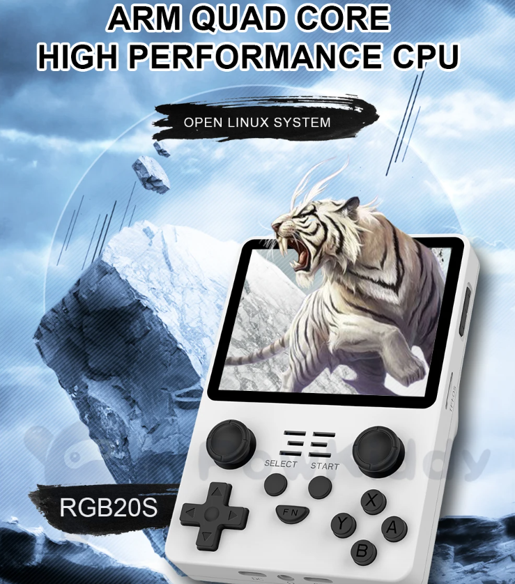 POWKIDDY RGB20S Håndholdt spillkonsoll for retrospilling med RK3326 3,5 tommers skjerm og spillemulatorer for N64 og PS1