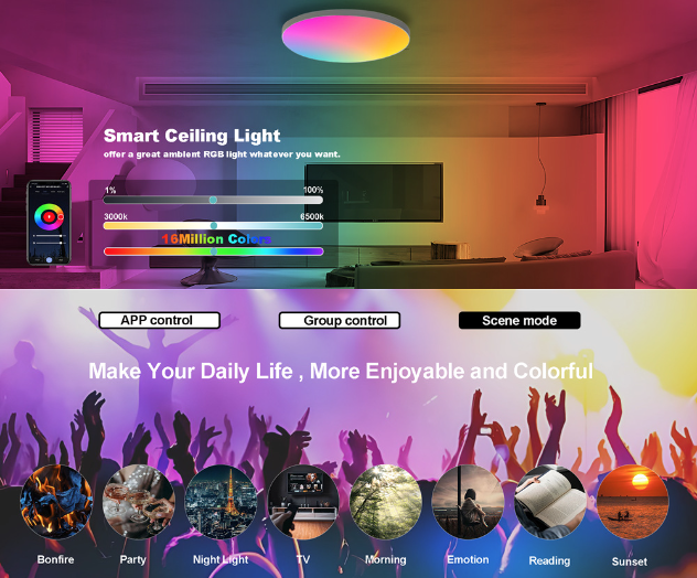 Tuya Zigbee Smart taklampe 24W RGBCW dynamisk belysning for hjemmet kompatibel med Alexa energieffektiv