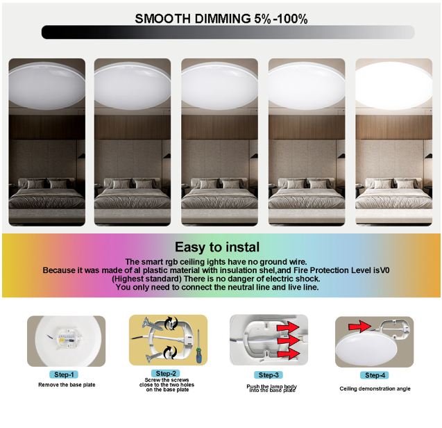 Tuya Zigbee Smart taklampe 24W RGBCW dynamisk belysning for hjemmet kompatibel med Alexa energieffektiv
