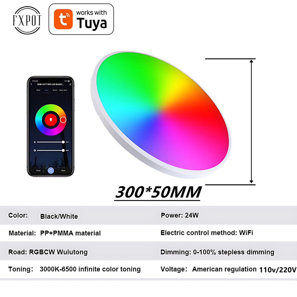 Tuya Zigbee Smart taklampe 24W RGBCW dynamisk belysning for hjemmet kompatibel med Alexa energieffektiv