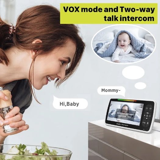 5-tommers babymonitor SM650 med HD 720P video, langvarig batteri, toveis lyd og bærbar spedbarnsovervåking