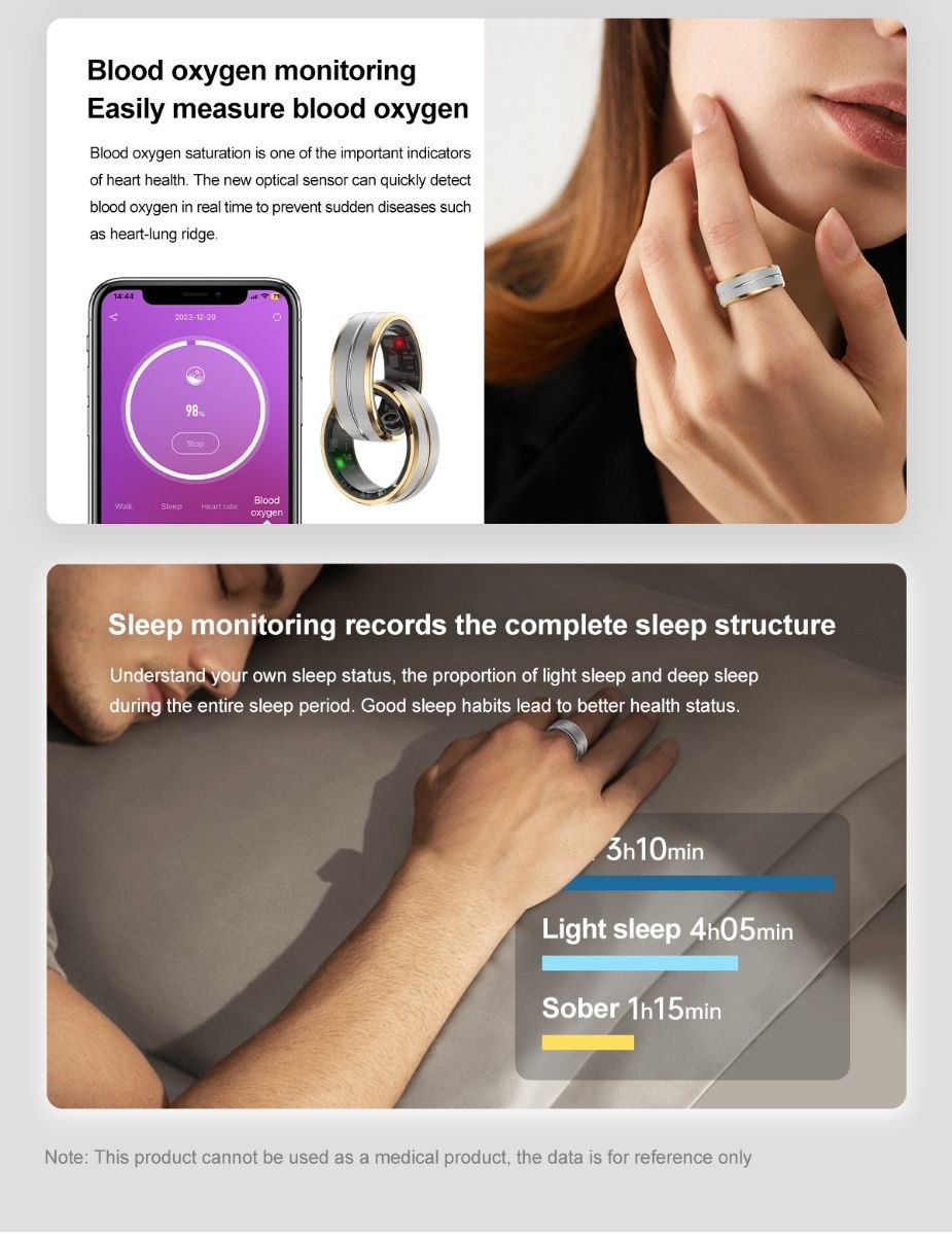 Multifunksjonell Smart Ring Bærbar Teknologi med Puls- og Søvnkvalitetssporing Stilig Tilbehør