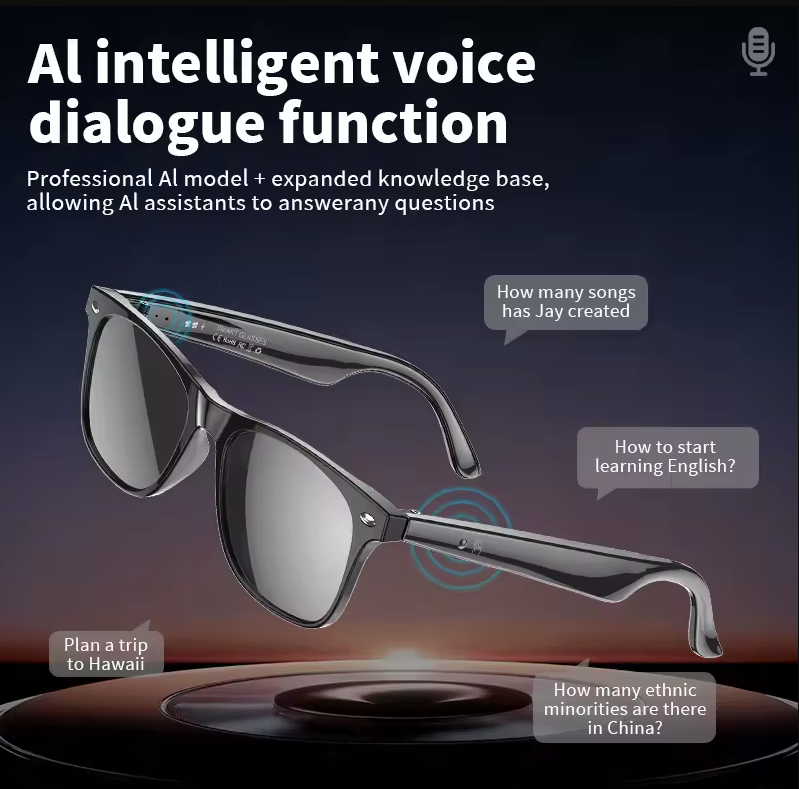 AI Smart Oversett Solbriller Bluetooth-anrop Støydemping Musikkavspilling BT-anrop Oversett Smart Briller