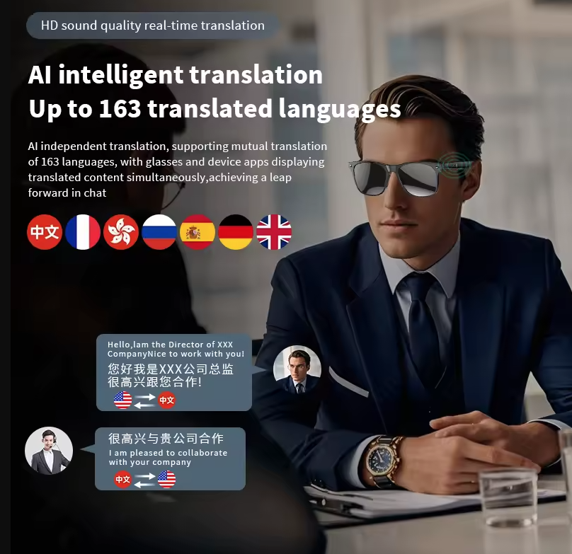 AI Smart Oversett Solbriller Bluetooth-anrop Støydemping Musikkavspilling BT-anrop Oversett Smart Briller