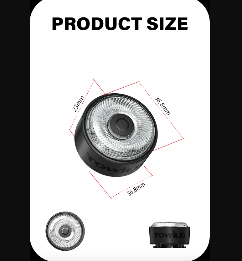 TOWILD TL03Pro LED-sykkelbaklys med smart bremsesensor, syvfarget blink, slitesterkt sykkeltilbehør