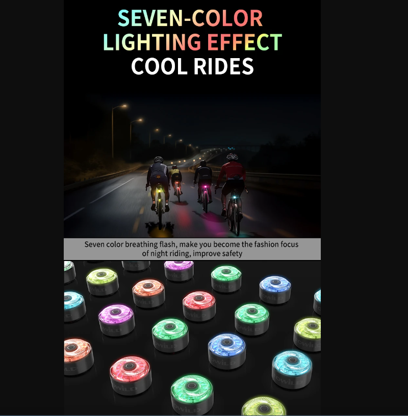 TOWILD TL03Pro LED-sykkelbaklys med smart bremsesensor, syvfarget blink, slitesterkt sykkeltilbehør