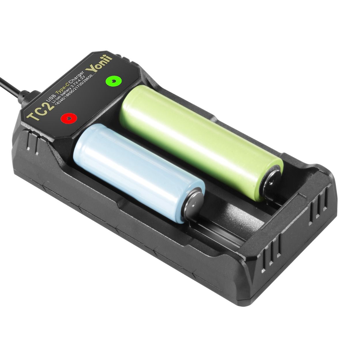 TC2 USB Type-C-lader hurtiglading 4.2V for 18650 21700 Li-ion-batterier doble porter for utendørsutstyr