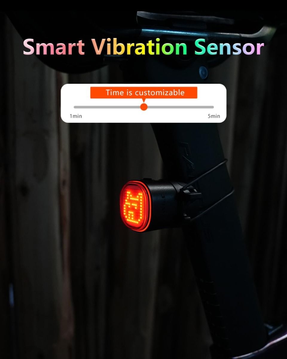 TOWILD TL08 Sykkel Baklys, Tilpassede Mønstre Fullfarge Sykkel Baklys, Bremsesensor, USB-C Oppladbar Sykkel Baklys