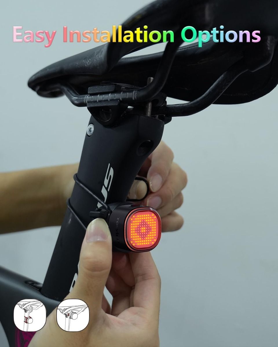 TOWILD TL08 Sykkel Baklys, Tilpassede Mønstre Fullfarge Sykkel Baklys, Bremsesensor, USB-C Oppladbar Sykkel Baklys