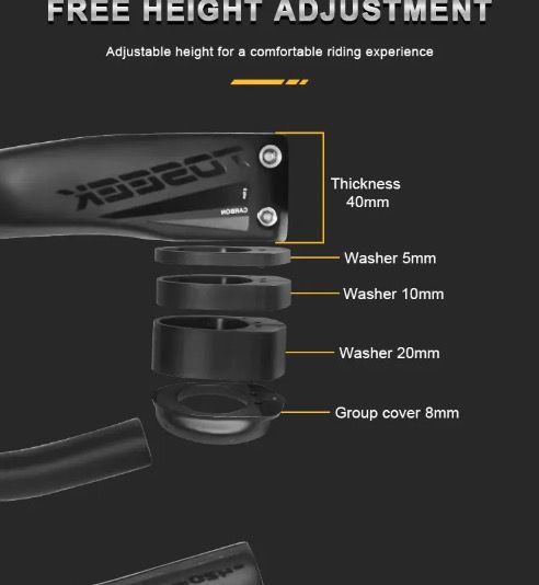 TOSEEK TR5500 landeveissykkelstyre lettvekt full karbonfiberstamme aerodynamisk design matt sort finish