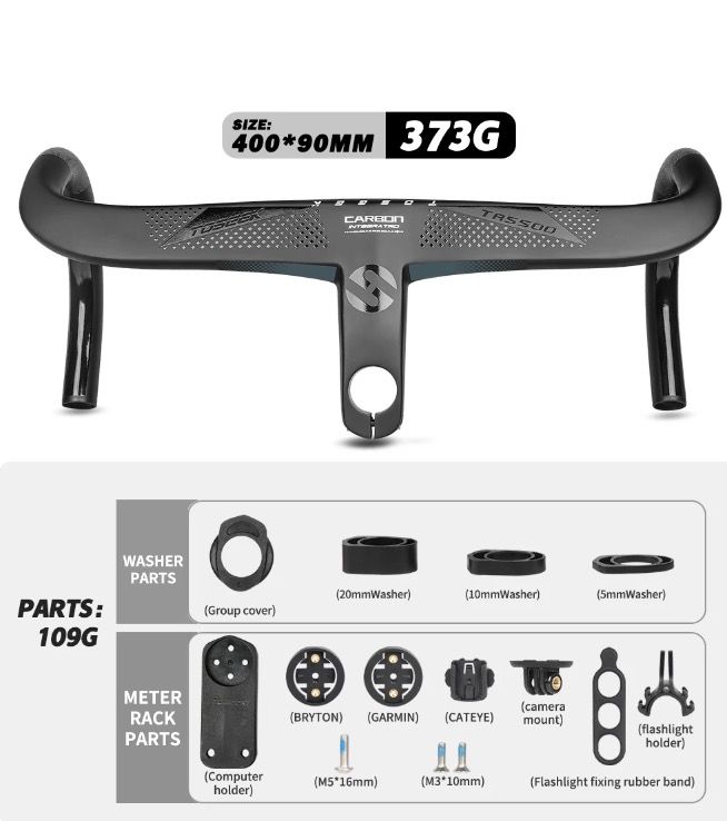 TOSEEK TR5500 landeveissykkelstyre lettvekt full karbonfiberstamme aerodynamisk design matt sort finish