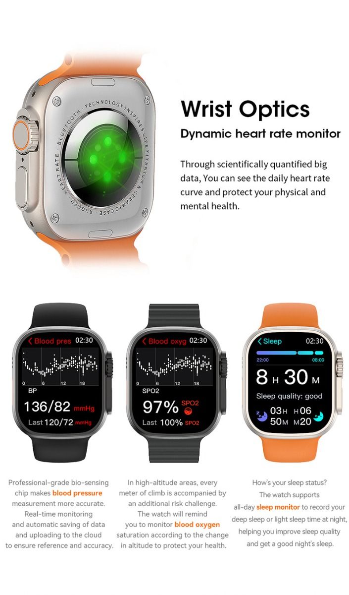 49mm Smart Watch Ultra 9 Bluetooth-anrop NFC Kompass GPS-rutesporing IP68 Smartwatch