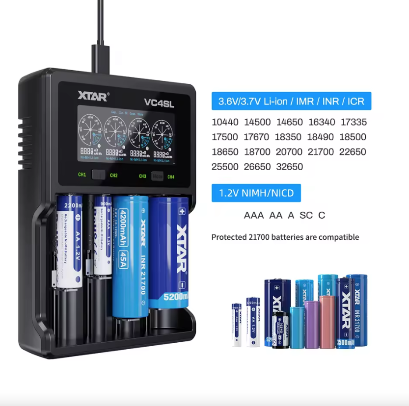 XTAR VC4SL 18650 21700 Batterilader USB-C Hurtiglading Miljøvennlig Allsidig Lader for Teknologitilbehør