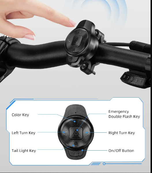 Allsidig sykkel baklys smart bremsesensor trådløs fjernkontroll fargerik blink gjenoppladbart lys