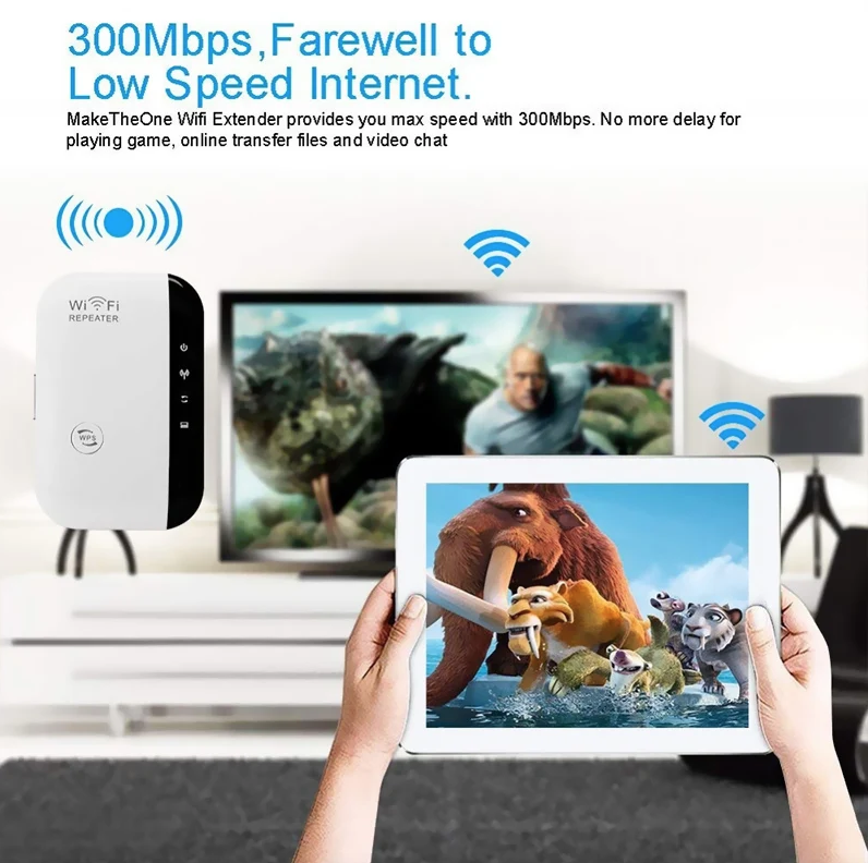WiFi-repeater trådløs signalforsterker nettverksutvider hjemmeruter gjennom veggen soverom mottar bevegelse
