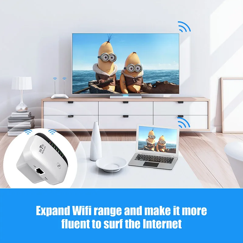 WiFi-repeater trådløs signalforsterker nettverksutvider hjemmeruter gjennom veggen soverom mottar bevegelse