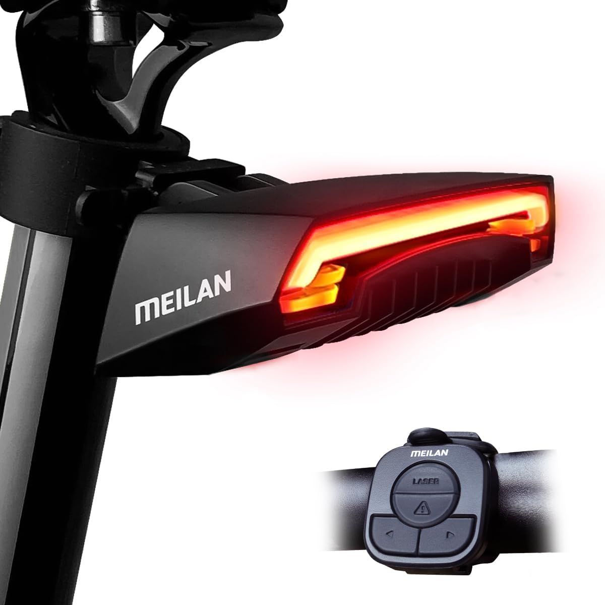 Meilan X5 Smart sykkel baklys med blinklys og automatisk bremselys, trådløs fjernkontroll sykkel baklys, USB oppladbar sikkerhetsvarslingssykkellys