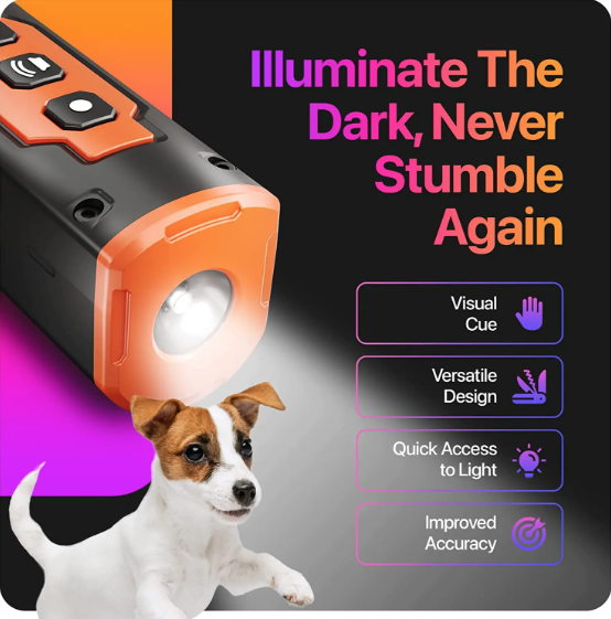 Oppladbar hunderepellent med ultralydteknologi - effektiv bjeffekontroll og LED-lykt