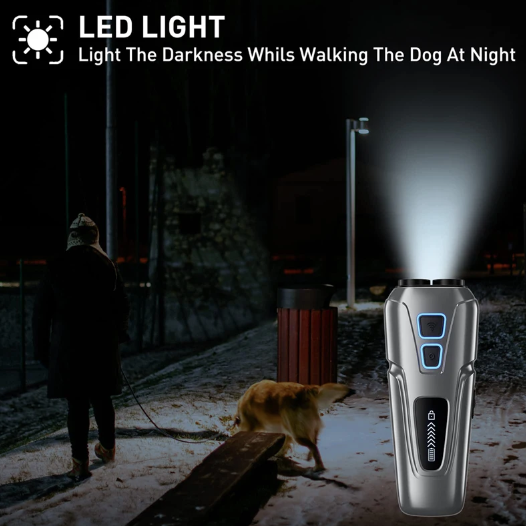 Ultralyd hundeskremmer med LED-lommelykt bærbar anti-bjeff-løsning human hundetreningsapparat