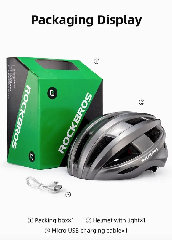 ROCKBROS Sykkelhjelm LED-baklys Ultralett design Oppladbart sykkelsikkerhetsutstyr for landevei og MTB