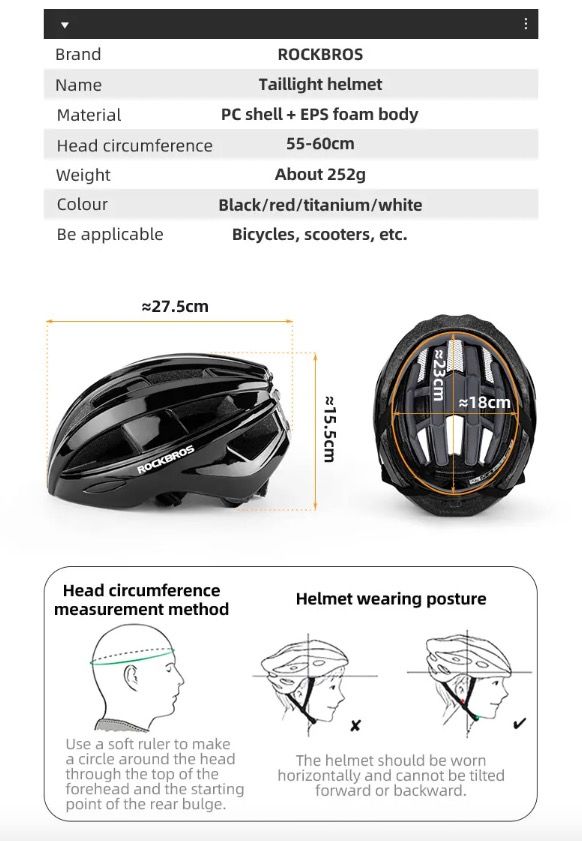 ROCKBROS Sykkelhjelm LED-baklys Ultralett design Oppladbart sykkelsikkerhetsutstyr for landevei og MTB