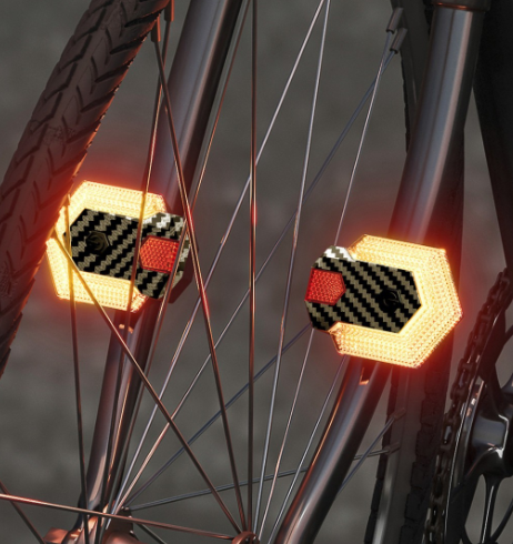 CarryBright karbonfiber 4 stk sykkel baklys med blinklys, USB-oppladbare sykkel blinklys foran og bak med sterke LED-sikkerhetsvarsellys, trådløs fjernkontroll vanntette sykkel blinklys for elsykkel