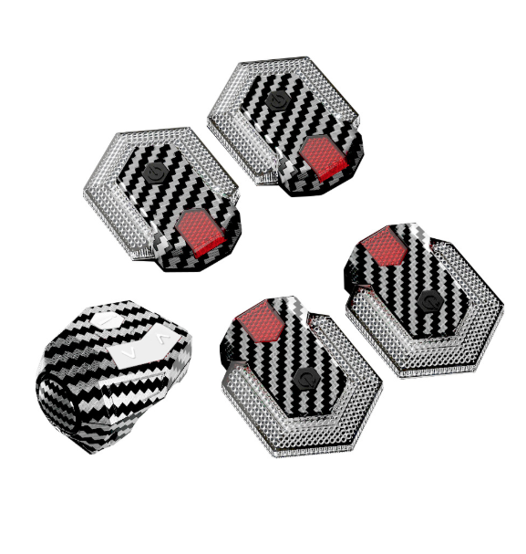 CarryBright karbonfiber 4 stk sykkel baklys med blinklys, USB-oppladbare sykkel blinklys foran og bak med sterke LED-sikkerhetsvarsellys, trådløs fjernkontroll vanntette sykkel blinklys for elsykkel
